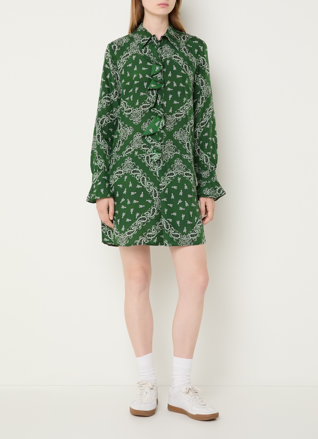 Zadig&Voltaire Rhelyne mini blousejurk van zijde met paisley dessin - voorkant 3 donkergroen