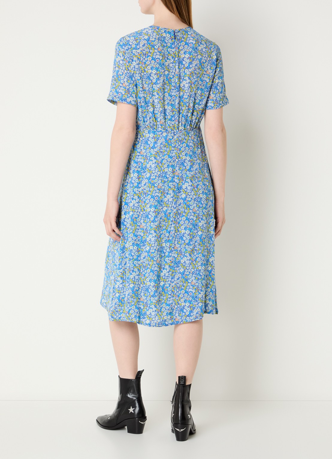 Zadig&Voltaire Rhodral midi jurk met bloemenprint en V-hals  - achterkant 4 blauw