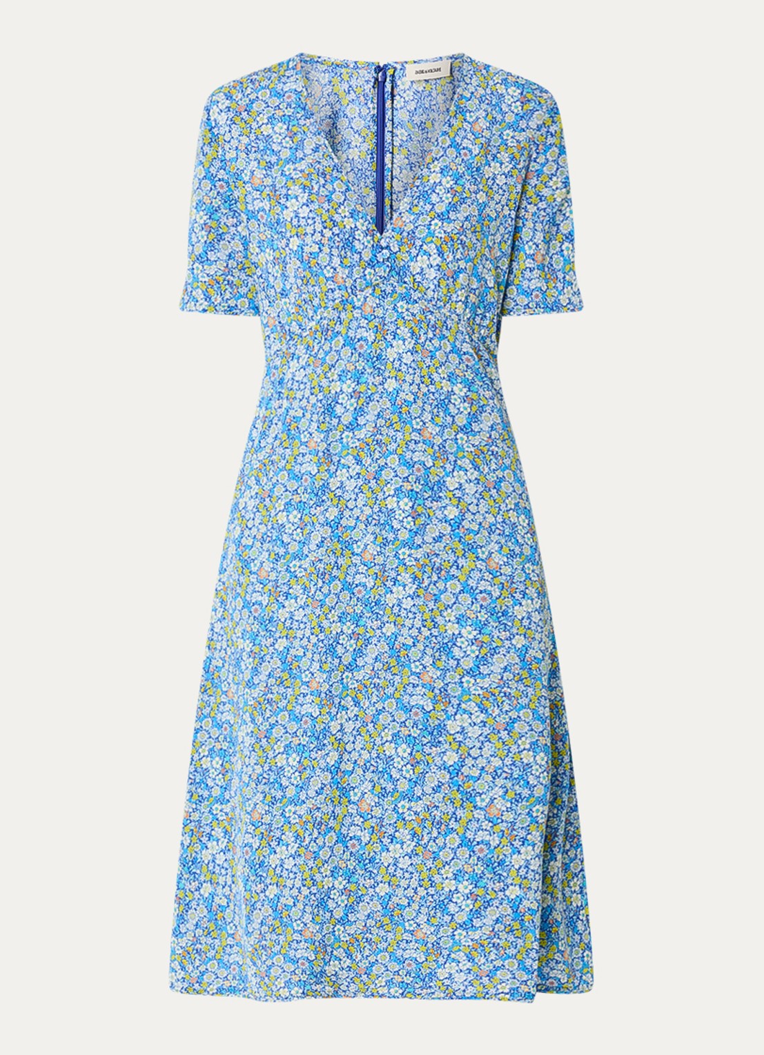 Zadig&Voltaire Rhodral midi jurk met bloemenprint en V-hals  - voorkant blauw