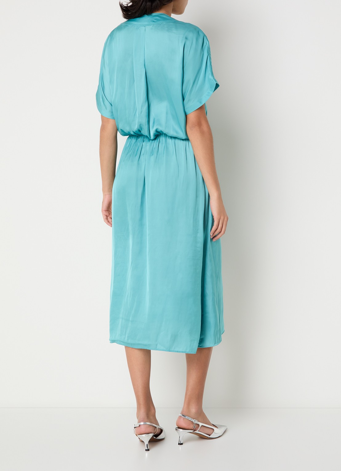 Zadig&Voltaire Riaz midi jurk van satijn - achterkant 3 turquoise