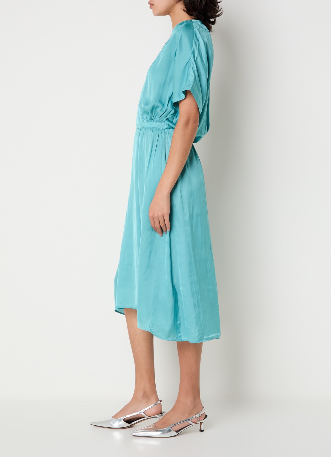 Zadig&Voltaire Riaz midi jurk van satijn - voorkant 2 turquoise