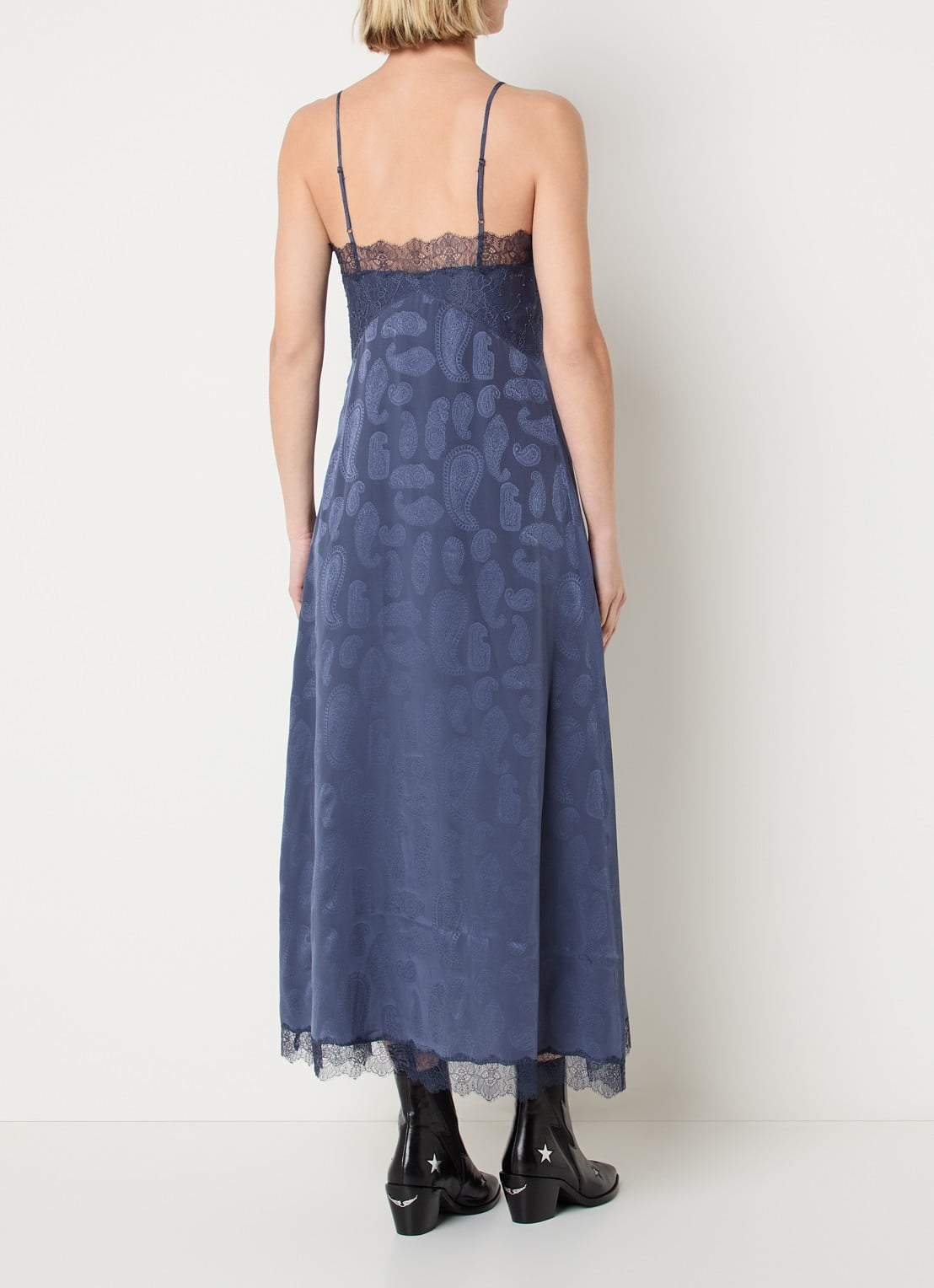 Zadig&Voltaire Ridar midi jurk van zijde met details van kant - achterkant 3 royalblauw