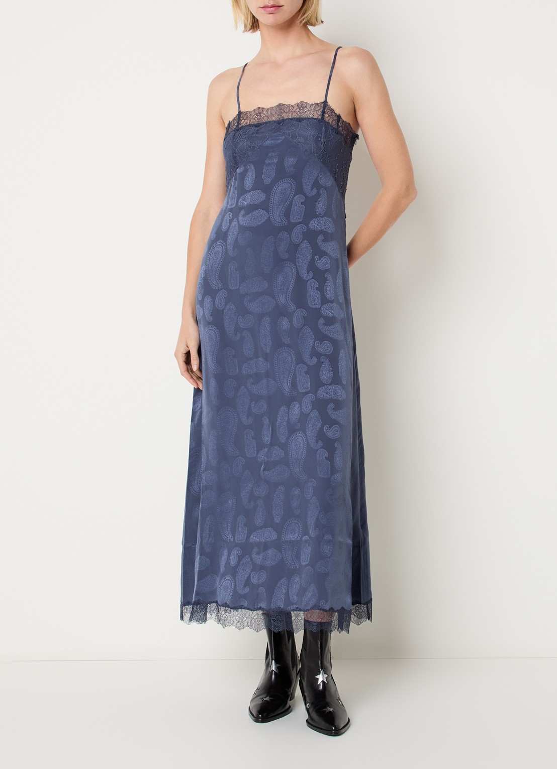 Zadig&Voltaire Ridar midi jurk van zijde met details van kant - detail 4 royalblauw