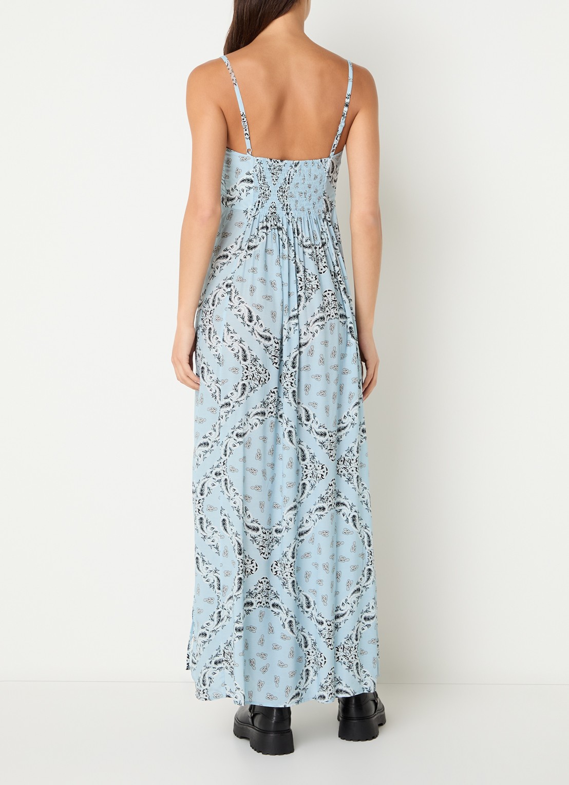 Zadig&Voltaire Rippie maxi jurk met logoprint  - achterkant 4 lichtblauw