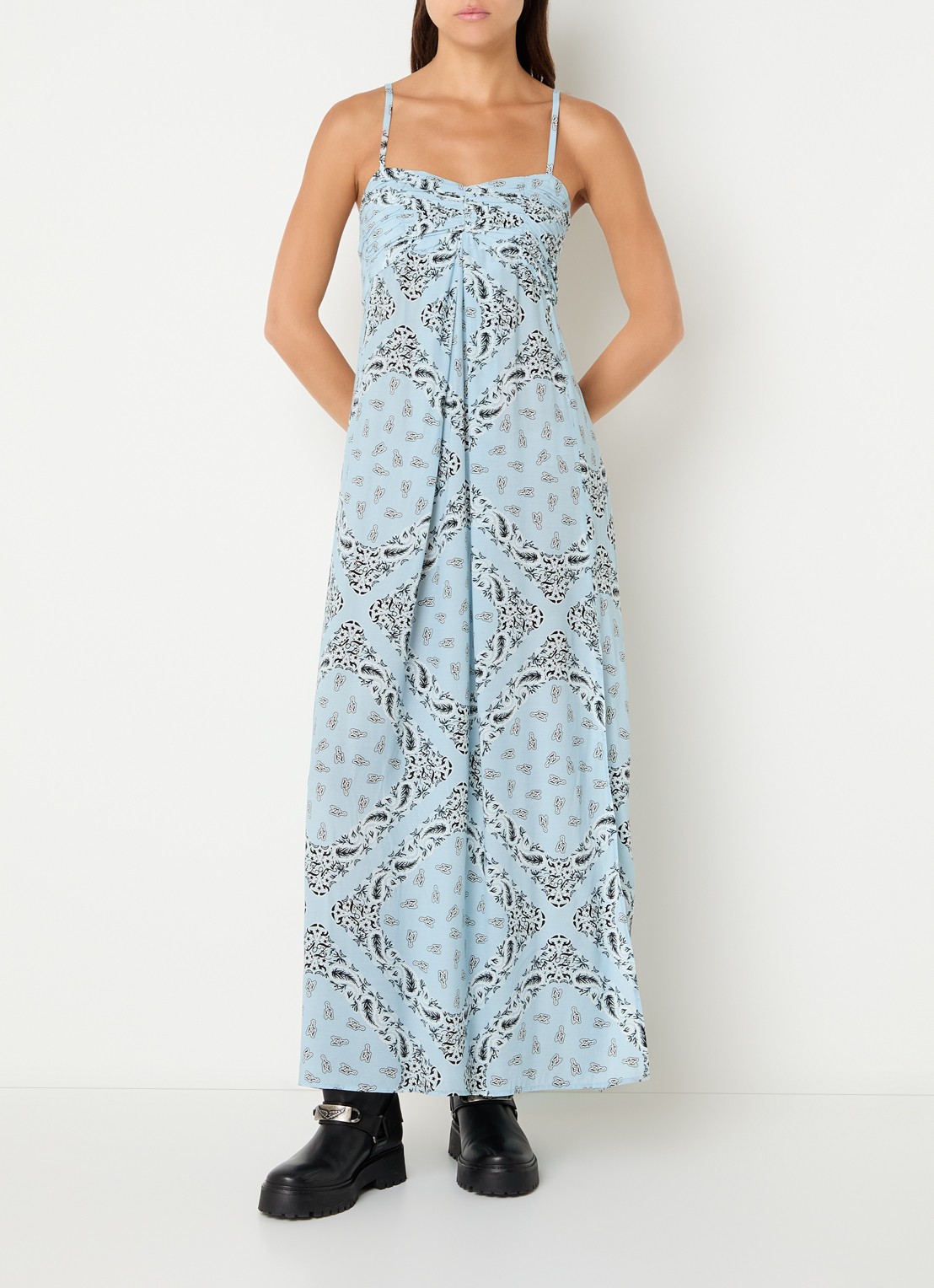 Zadig&Voltaire Rippie maxi jurk met logoprint  - detail lichtblauw