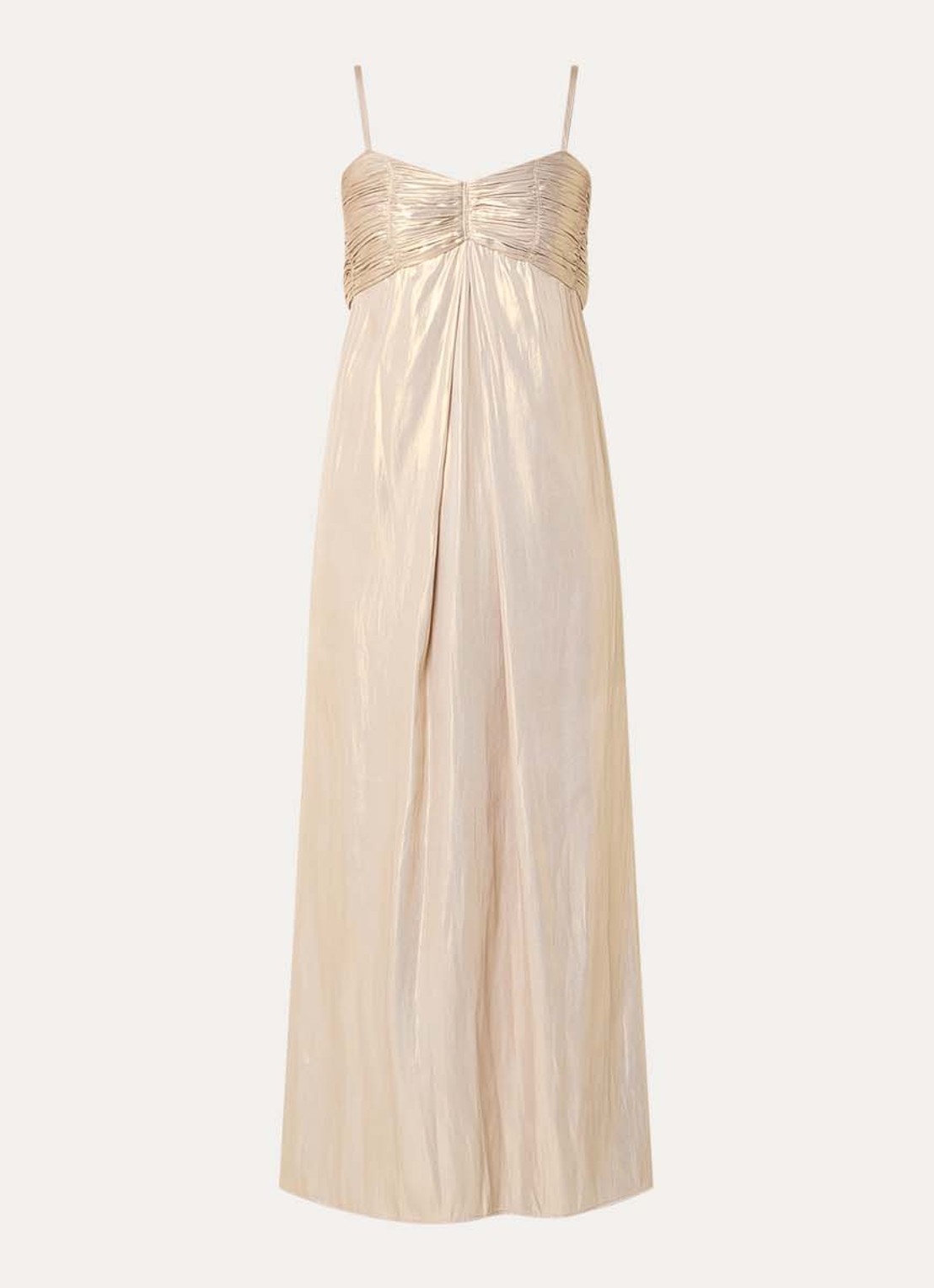 Zadig&Voltaire Rippie maxi jurk met smockwerk en metallic finish - voorkant 3 goud
