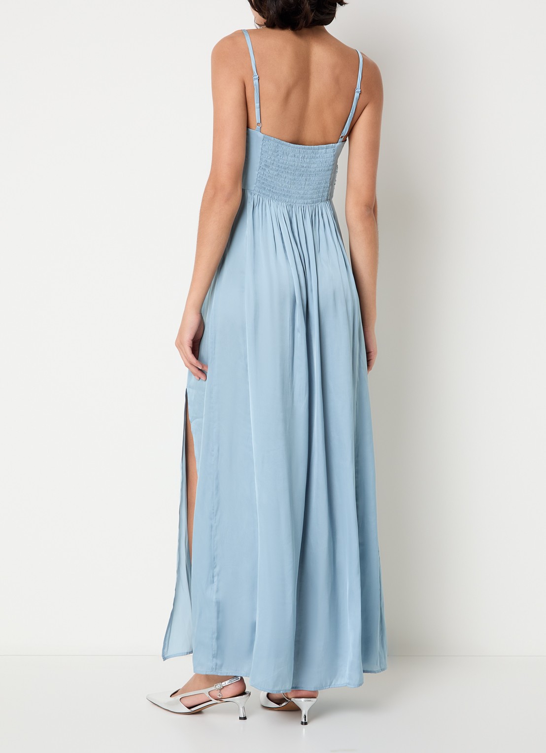 Zadig&Voltaire Rippie maxi jurk van satijn met split - achterkant 4 lichtblauw