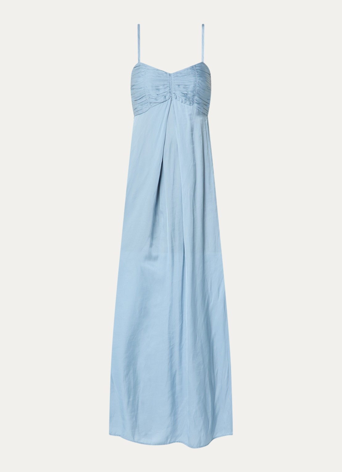 Zadig&Voltaire Rippie maxi jurk van satijn met split - voorkant 2 lichtblauw