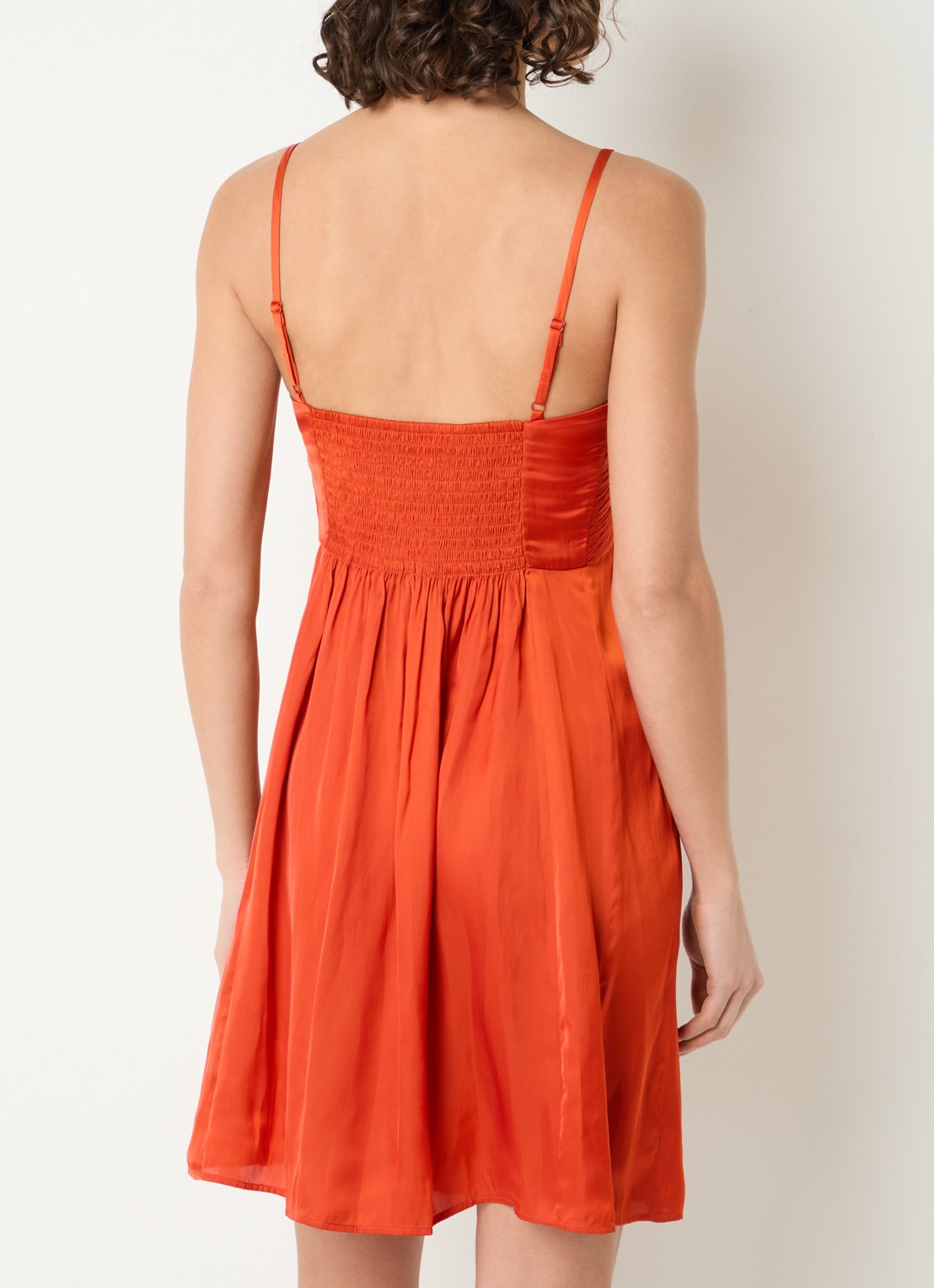 Zadig&Voltaire Rippies mini jurk van satijn met plooidetail en smockwerk - achterkant 3 oranje