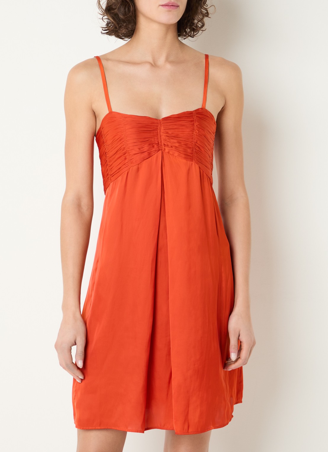 Zadig&Voltaire Rippies mini jurk van satijn met plooidetail en smockwerk - detail 4 oranje
