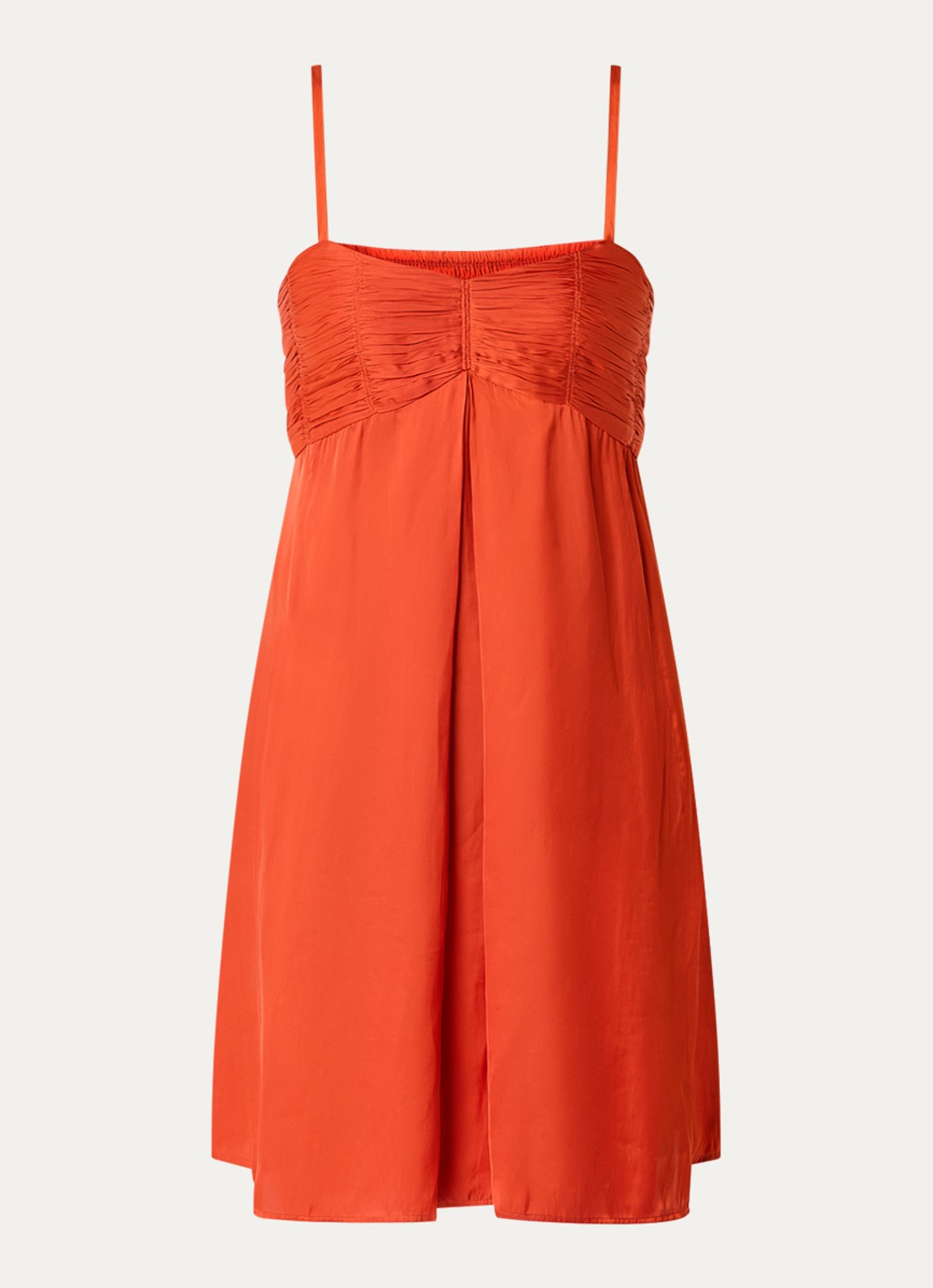Zadig&Voltaire Rippies mini jurk van satijn met plooidetail en smockwerk - voorkant oranje