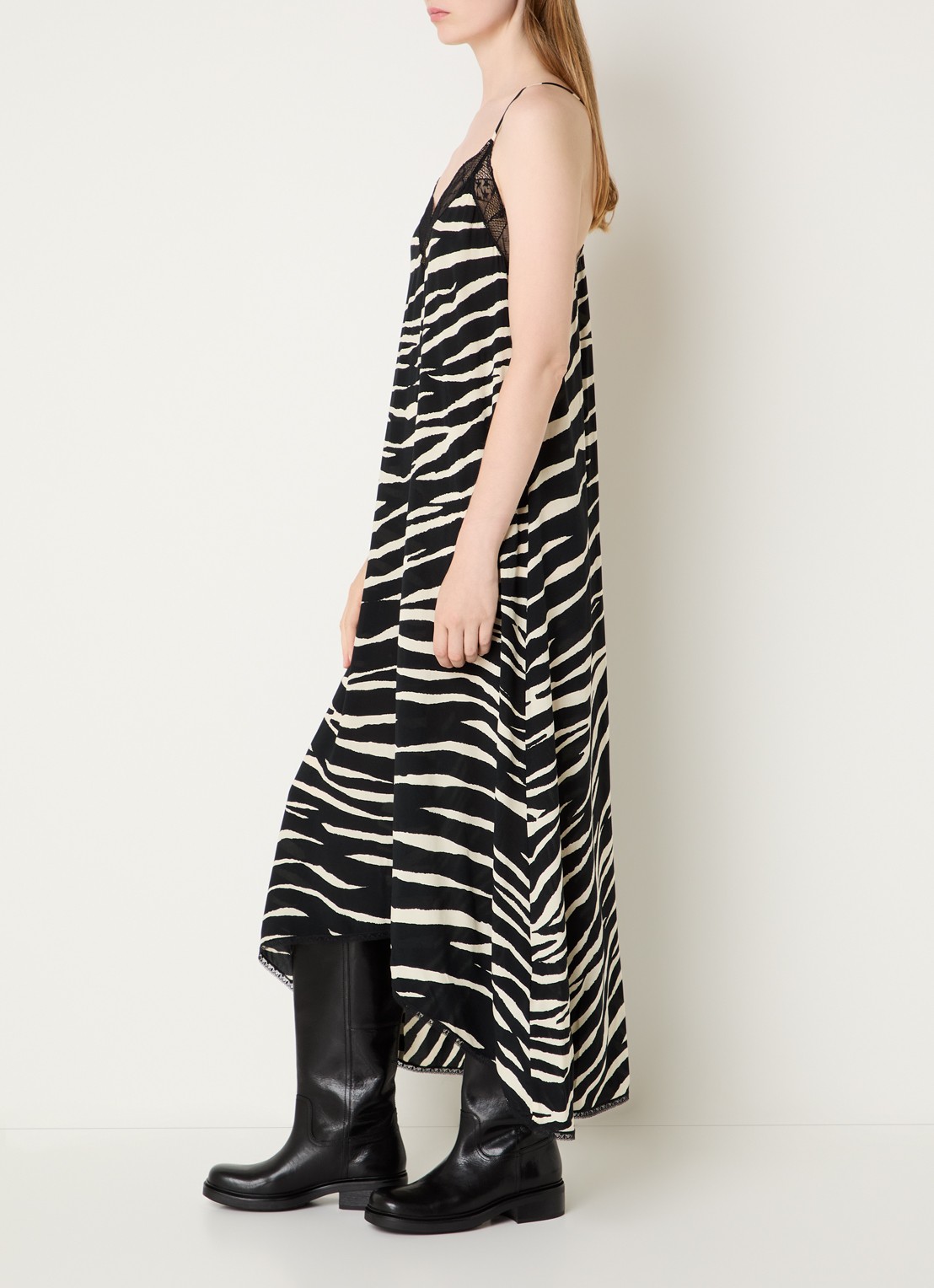 Zadig&Voltaire Risty maxi jurk met zebraprint - voorkant 4 zwart