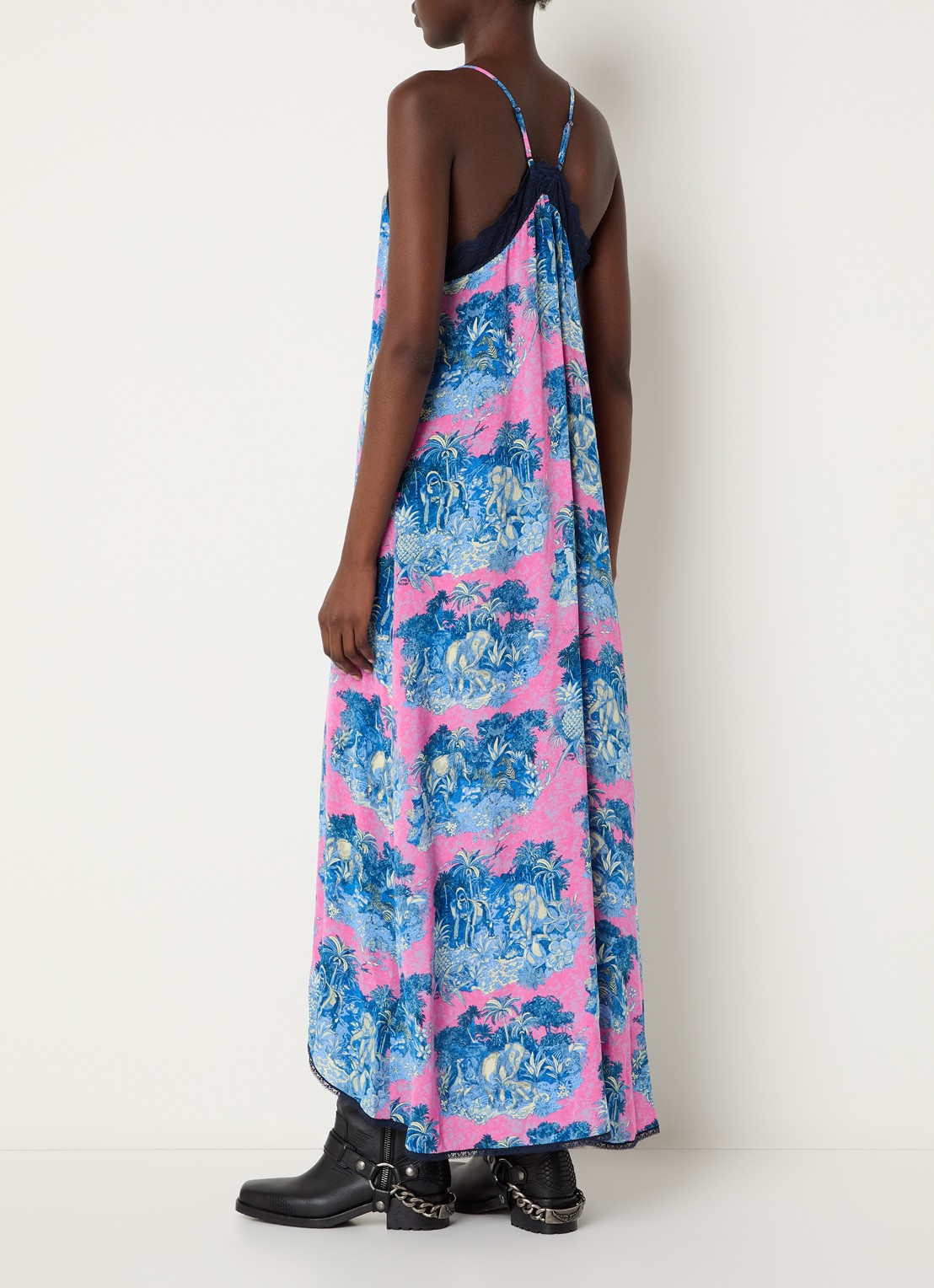 Zadig&Voltaire Risty midi jurk met print en details van kant - achterkant 4 fuchsia
