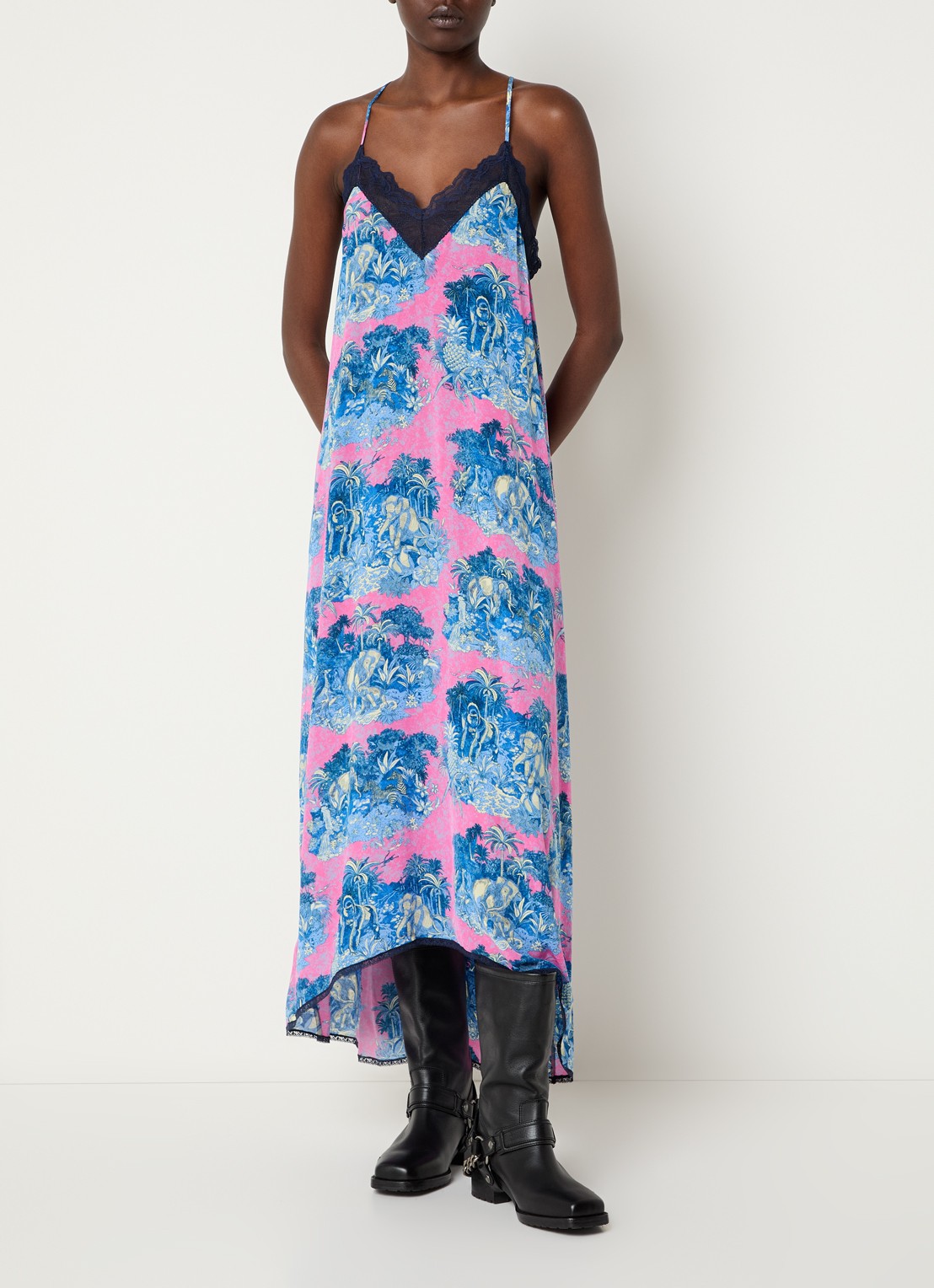 Zadig&Voltaire Risty midi jurk met print en details van kant - detail 3 fuchsia