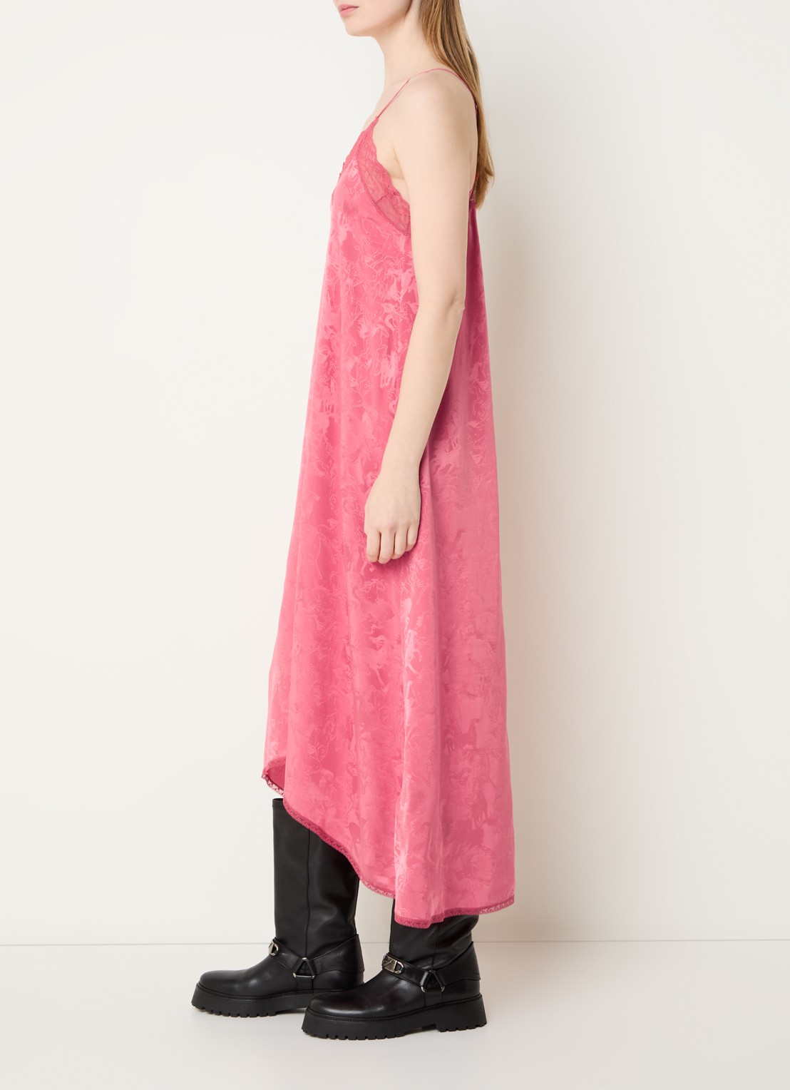 Zadig&Voltaire Risty midi jurk van zijde met details van kant - voorkant 2 zalmroze