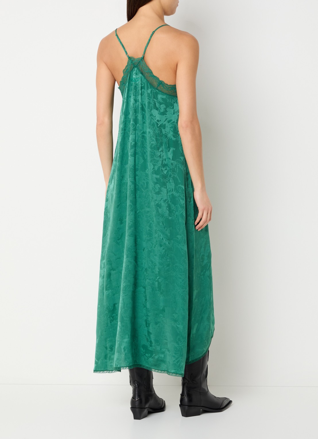 Zadig&Voltaire Risty midi jurk van zijde met details van kant - achterkant 4 groen
