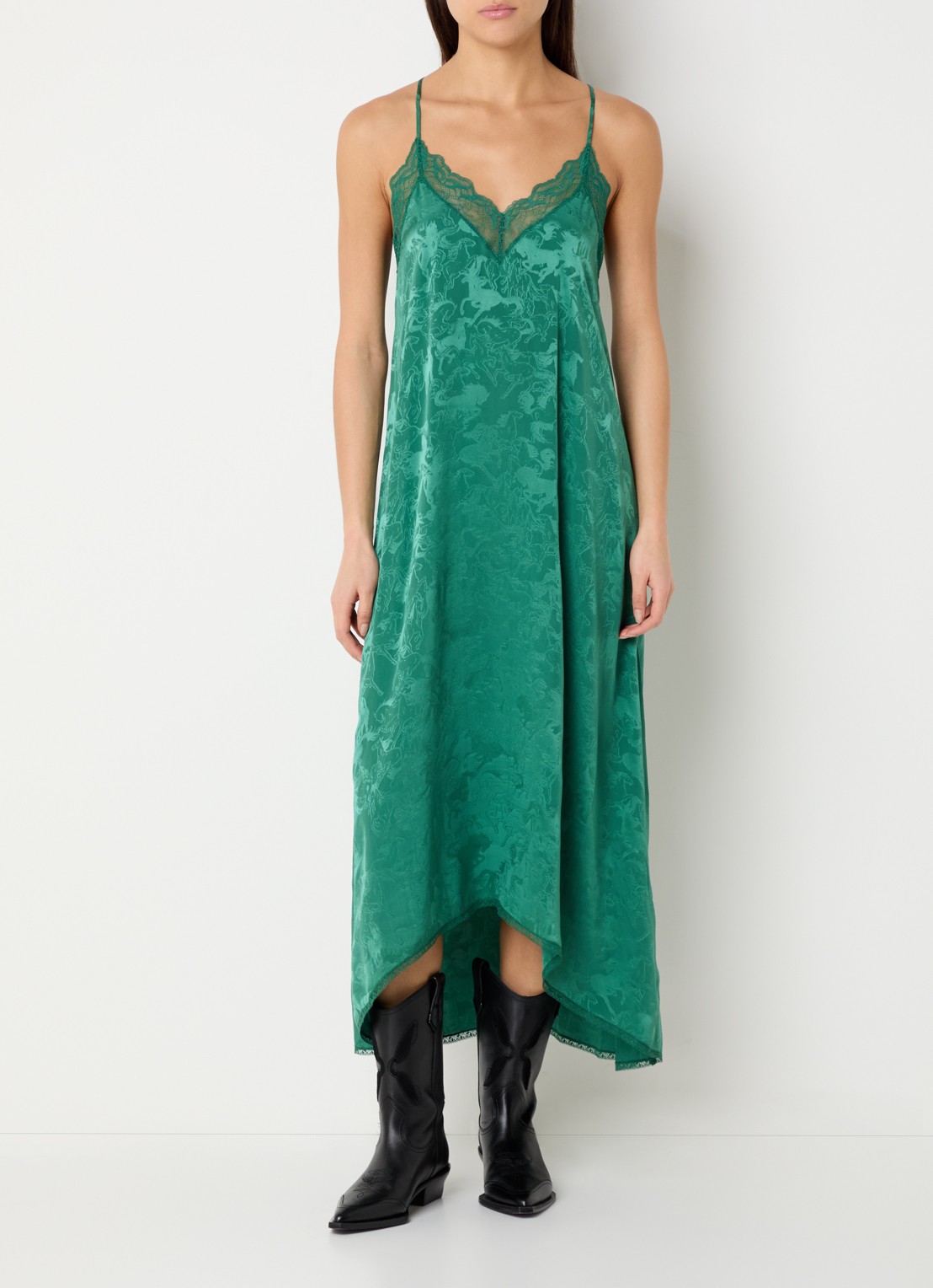 Zadig&Voltaire Risty midi jurk van zijde met details van kant - detail groen