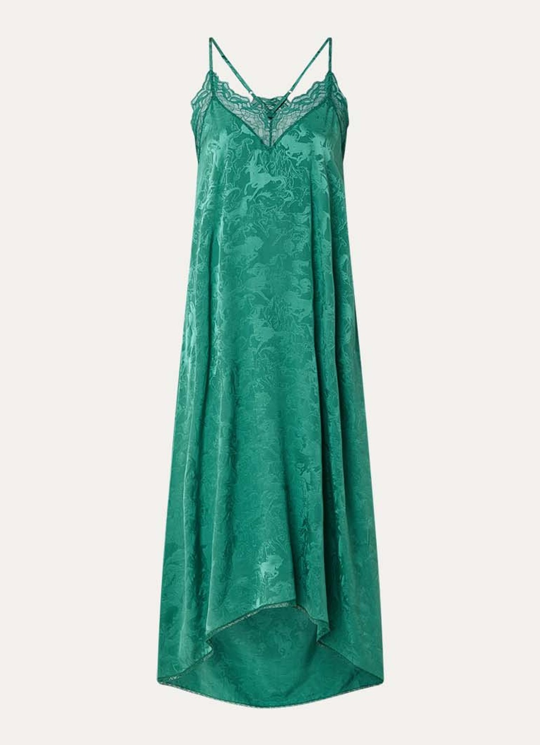 Zadig&Voltaire Risty midi jurk van zijde met details van kant - voorkant 2 groen