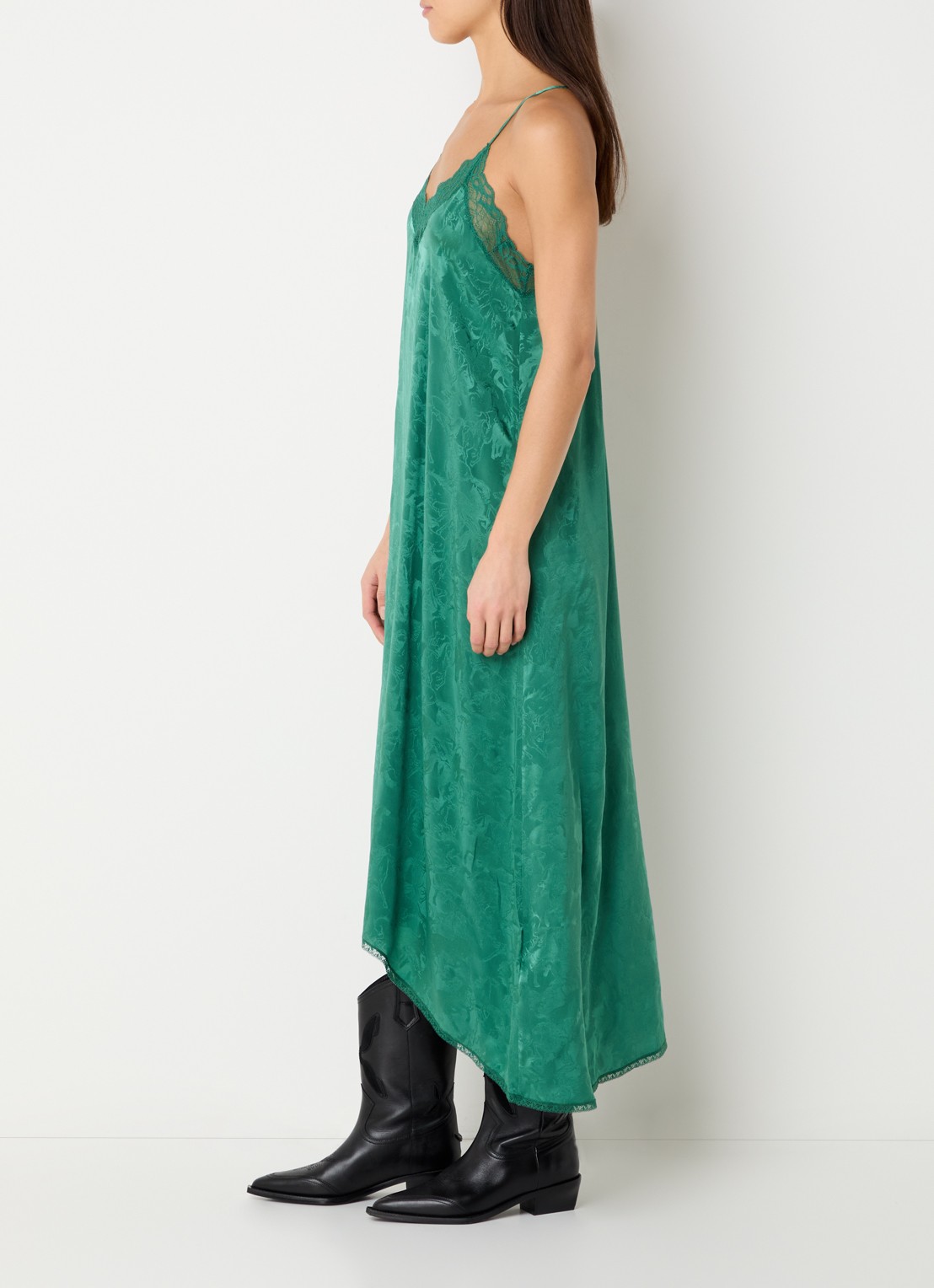 Zadig&Voltaire Risty midi jurk van zijde met details van kant - voorkant 3 groen