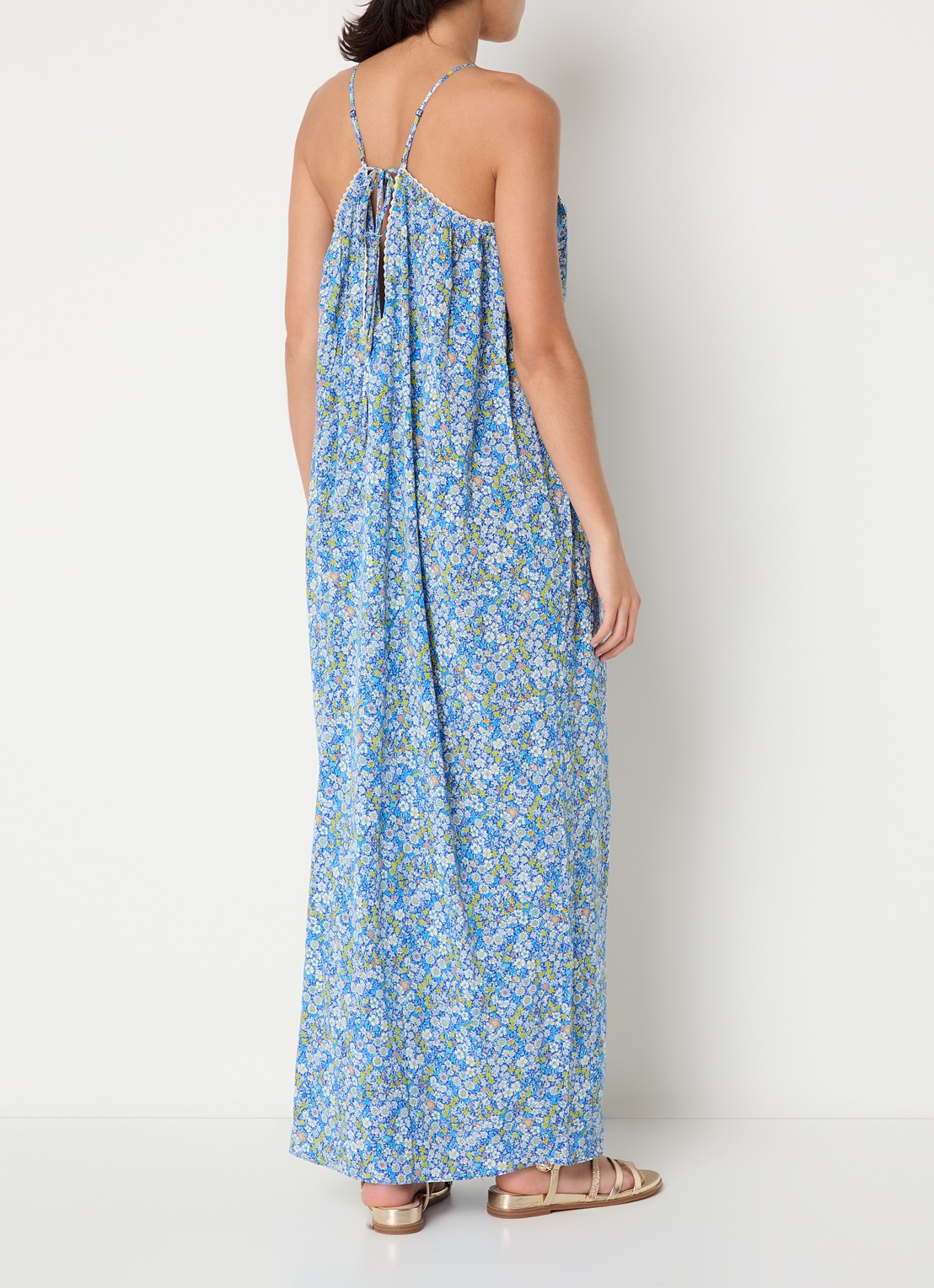 Zadig&Voltaire Ristym maxi jurk met print en details van kant - achterkant 3 blauw