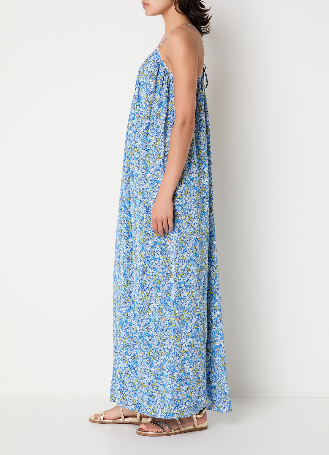 Zadig&Voltaire Ristym maxi jurk met print en details van kant - voorkant 2 blauw