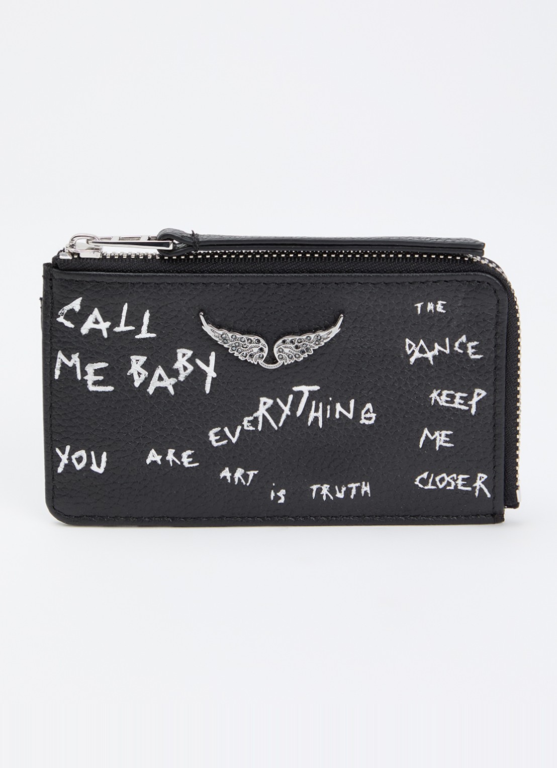 Zadig&Voltaire Ritsportemonnee van leer met print - voorkant zwart
