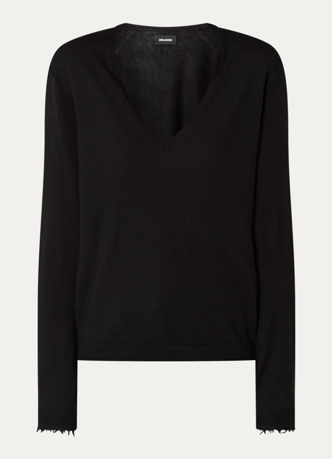 Zadig&Voltaire Rivy fijngebreide pullover van kasjmier met destroyed afwerking - voorkant 2 zwart