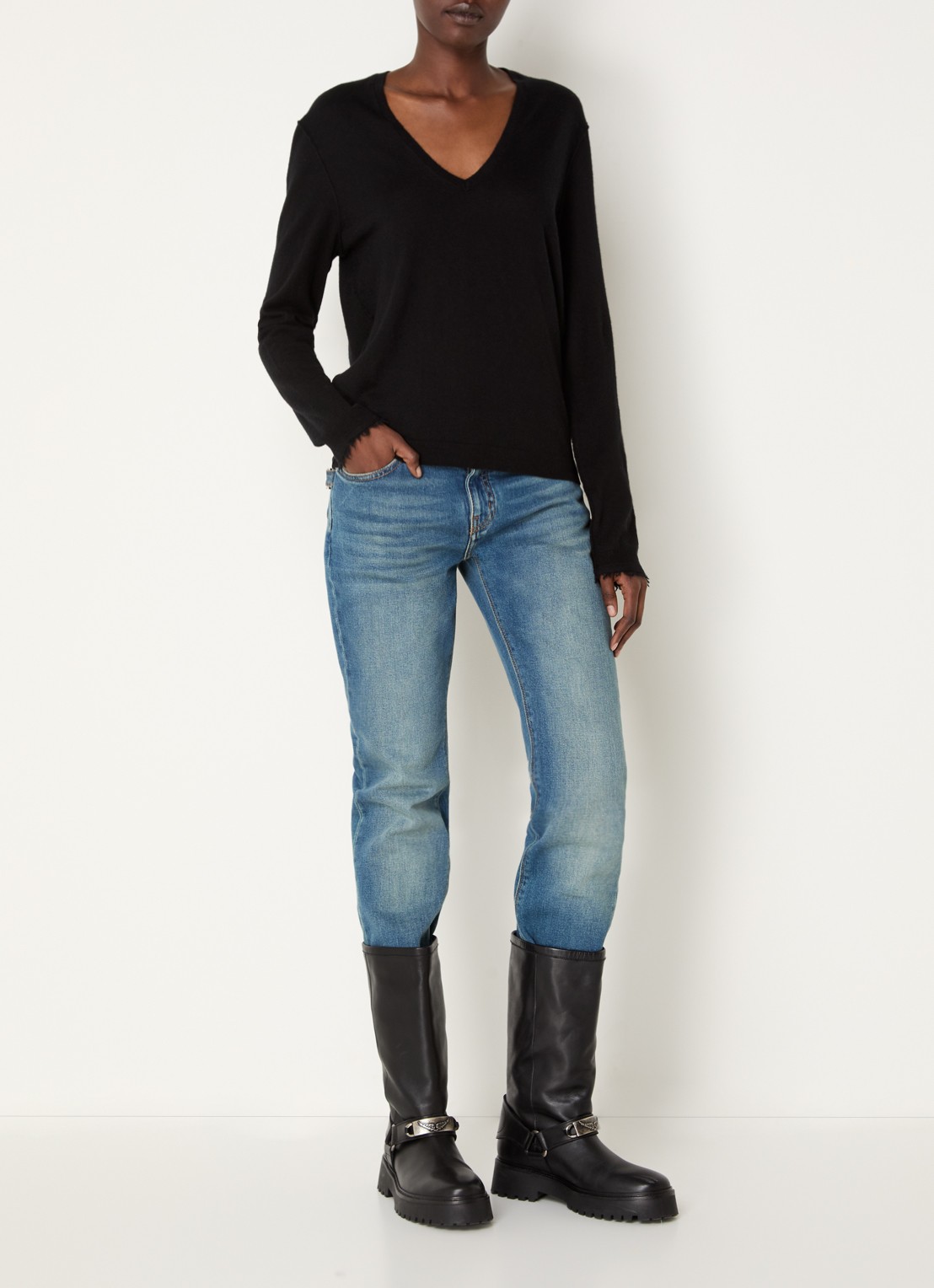 Zadig&Voltaire Rivy fijngebreide pullover van kasjmier met destroyed afwerking - voorkant 3 zwart