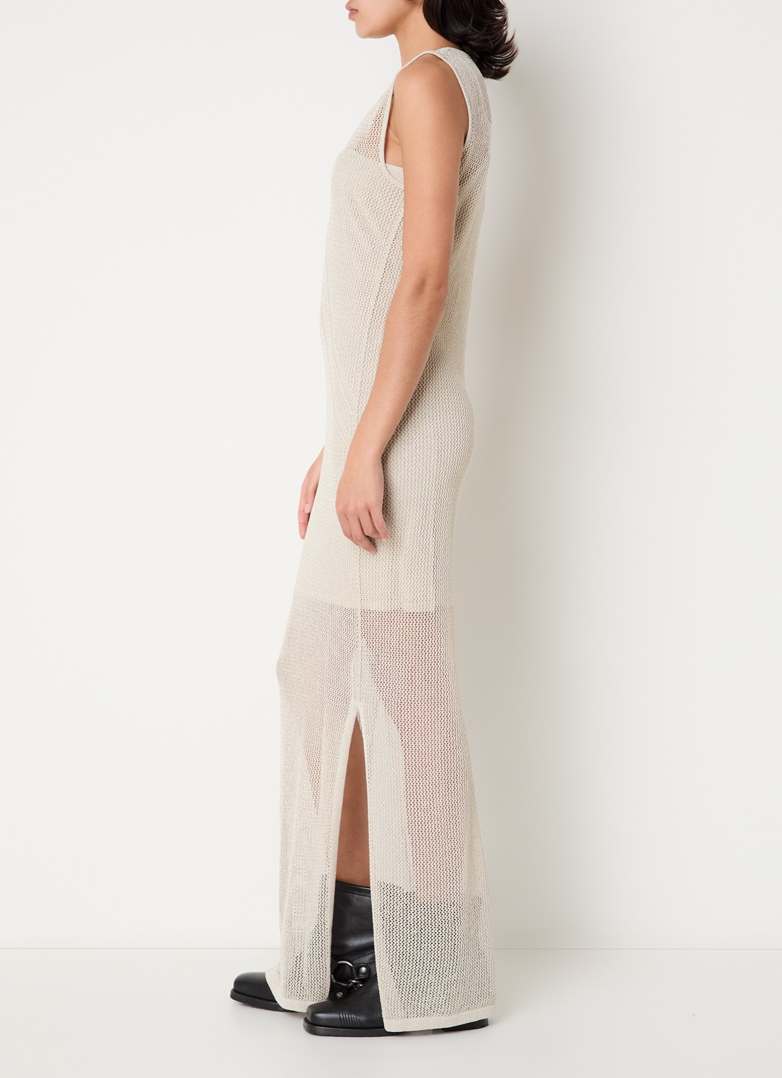 Zadig&Voltaire Riza semi-transparante maxi jurk met lurex en split - voorkant 3 creme