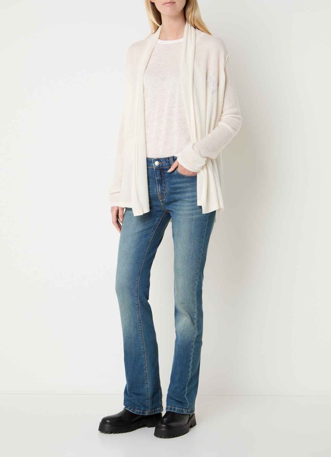 Zadig&Voltaire Robyn openvallend vest van kasjmier - voorkant 4 vanillegeel