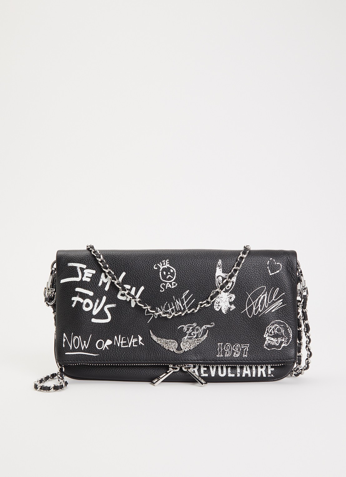 Zadig&Voltaire Rock Arty Tag clutch van leer met afneembare schouderriem - voorkant 5 zwart