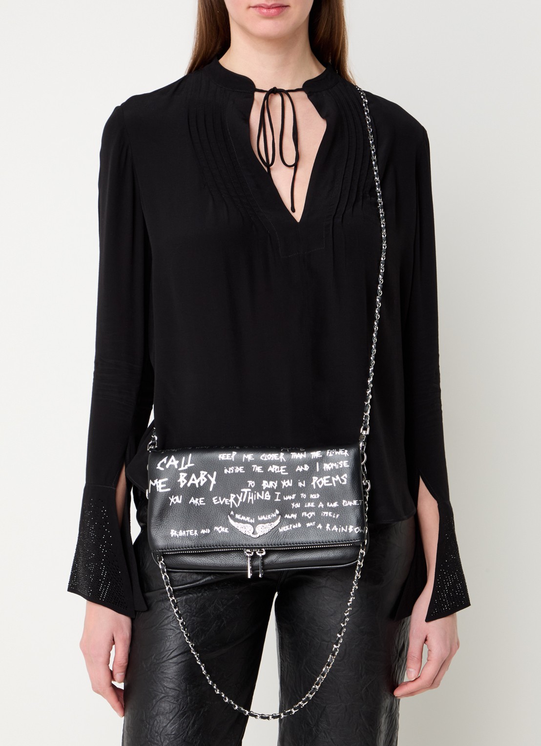 Zadig&Voltaire Rock clutch met afneembare schouderriem - voorkant 2 zwart