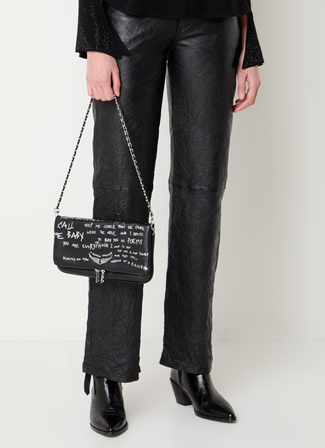 Zadig&Voltaire Rock clutch met afneembare schouderriem - voorkant 3 zwart