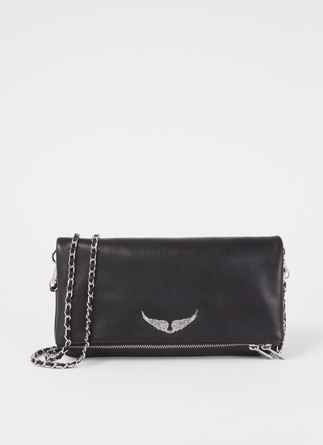 Zadig&Voltaire Rock clutch van leer met afneembare schouderriem  - voorkant 2 zwart