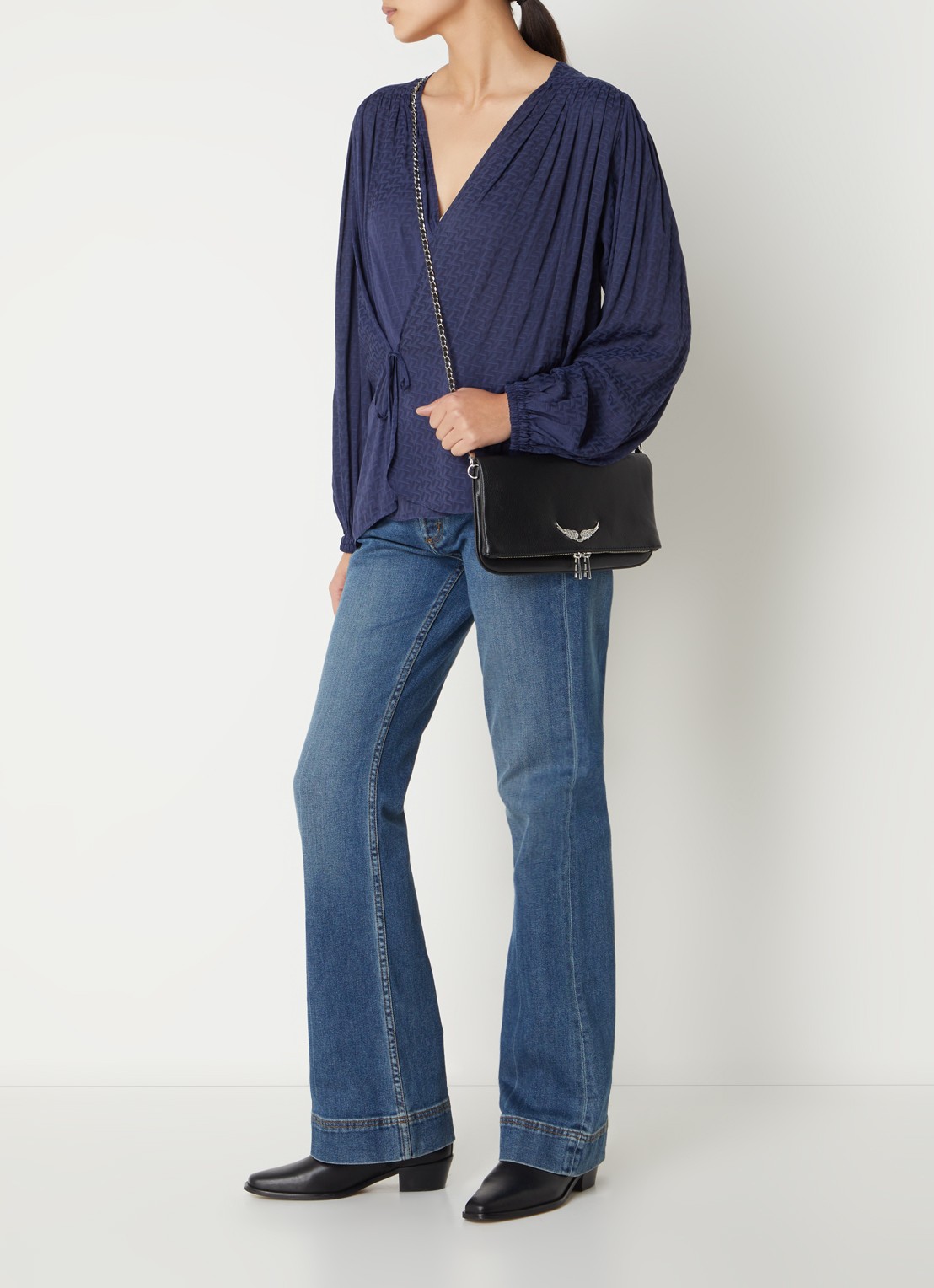 Zadig&Voltaire Rock clutch van leer met afneembare schouderriem  - voorkant 3 zwart
