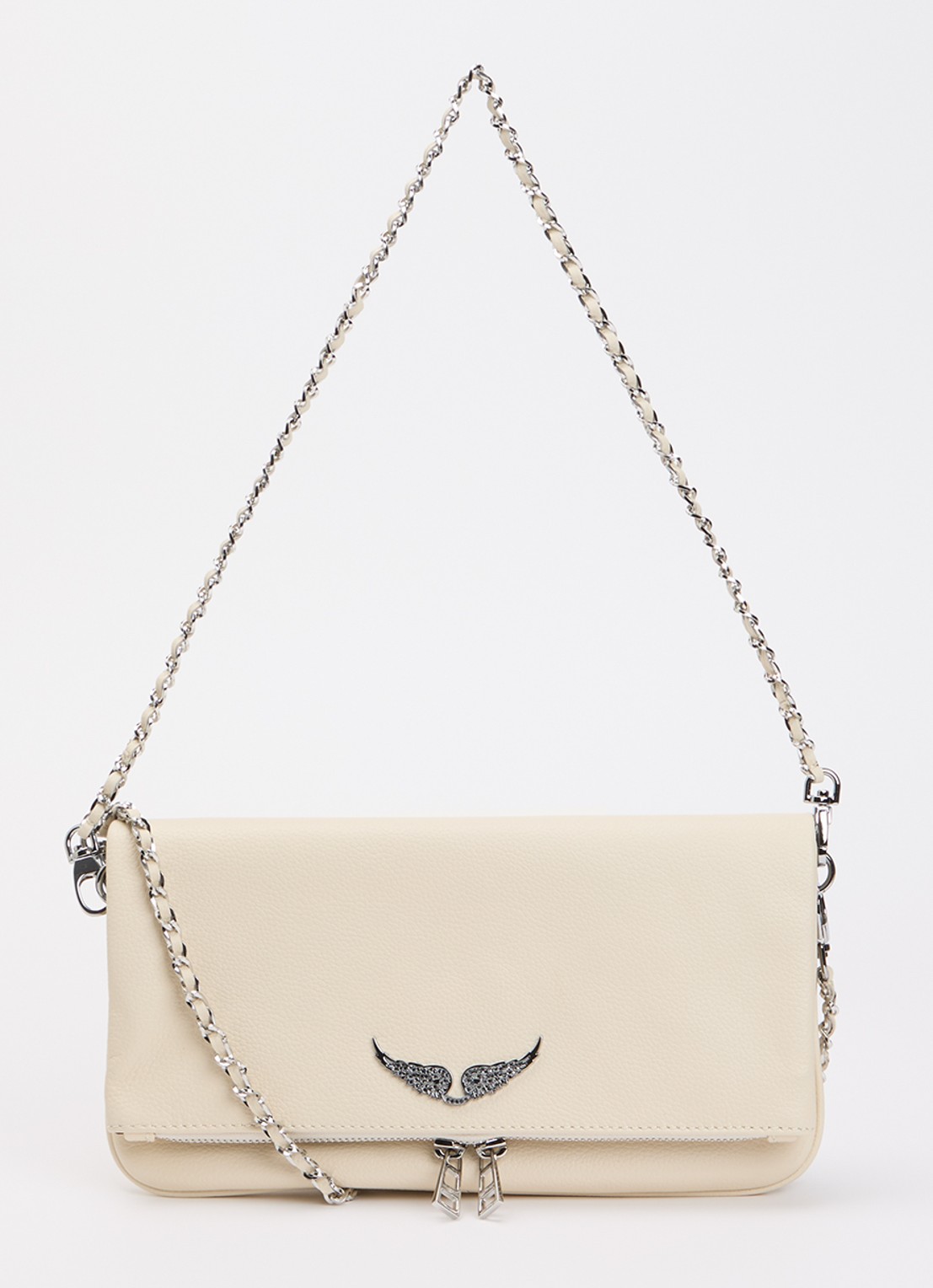 Zadig&Voltaire Rock clutch van leer met afneembare schouderriem - voorkant 5 gebroken wit