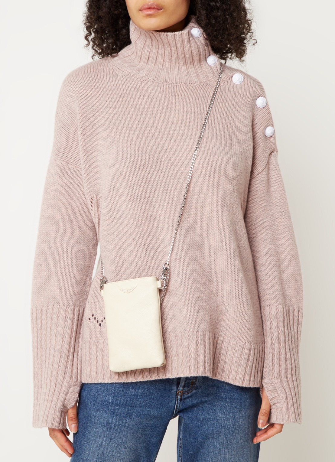 Zadig&Voltaire Rock crossbody telefoonhoes van leer - voorkant 3 beige