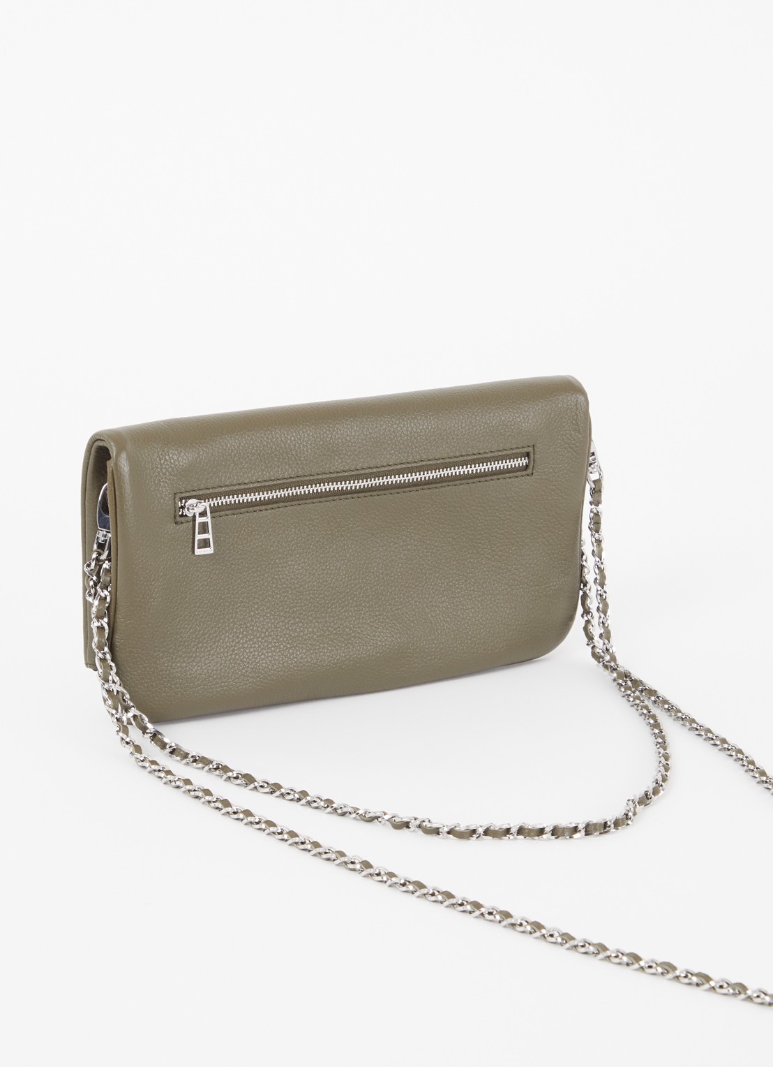 Zadig&Voltaire Rock Grained clutch van leer met afneembare schouderriem - achterkant legergroen