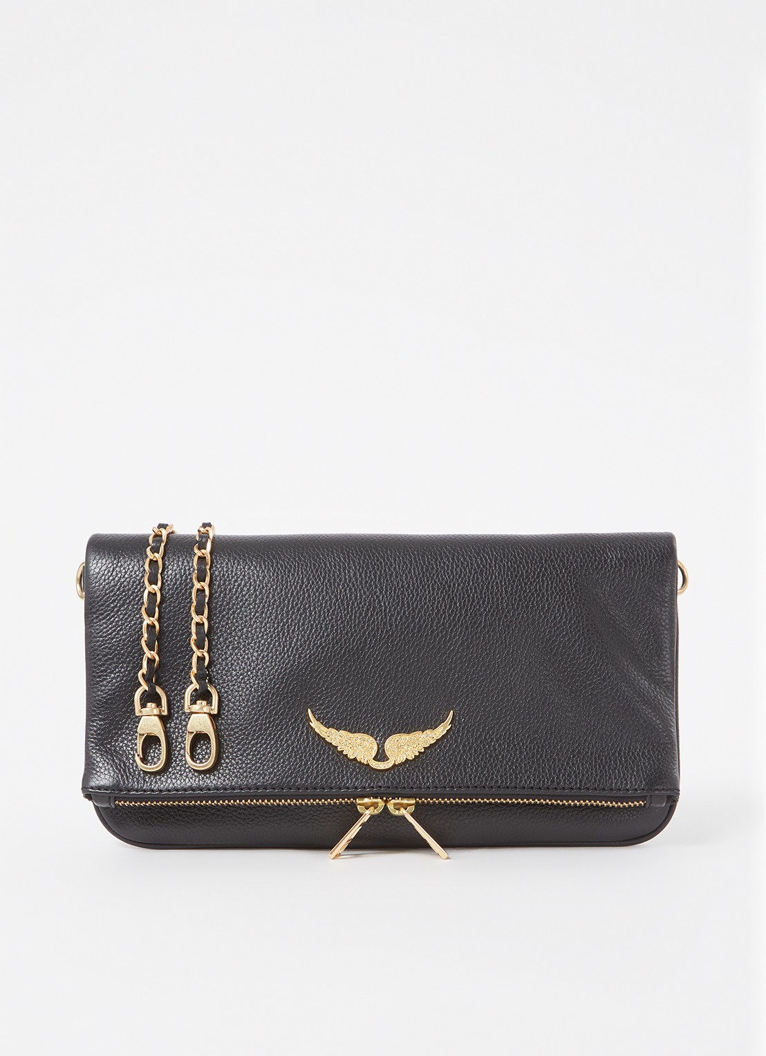 Zadig&Voltaire Rock Grained clutch van leer met afneembare schouderriem - voorkant zwart