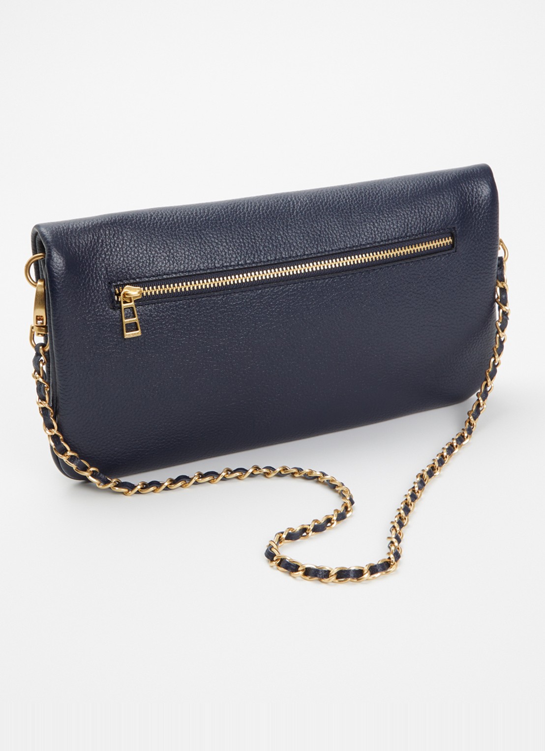 Zadig&Voltaire Rock Grained clutch van leer met afneembare schouderriem - achterkant 2 donkerblauw