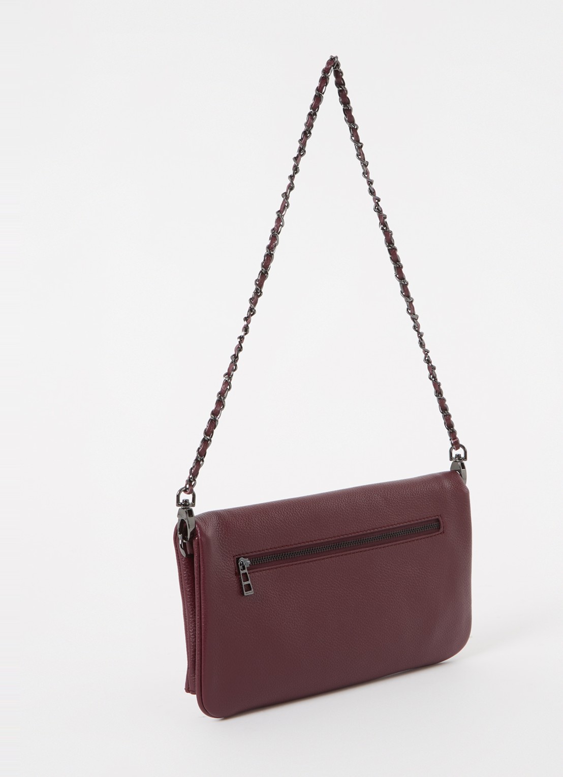 Zadig&Voltaire Rock Grained clutch van leer met afneembare schouderriem - achterkant 4 aubergine
