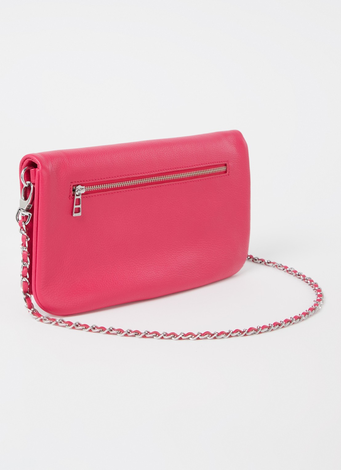 Zadig&Voltaire Rock Grained clutch van leer met afneembare schouderriem - achterkant fuchsia