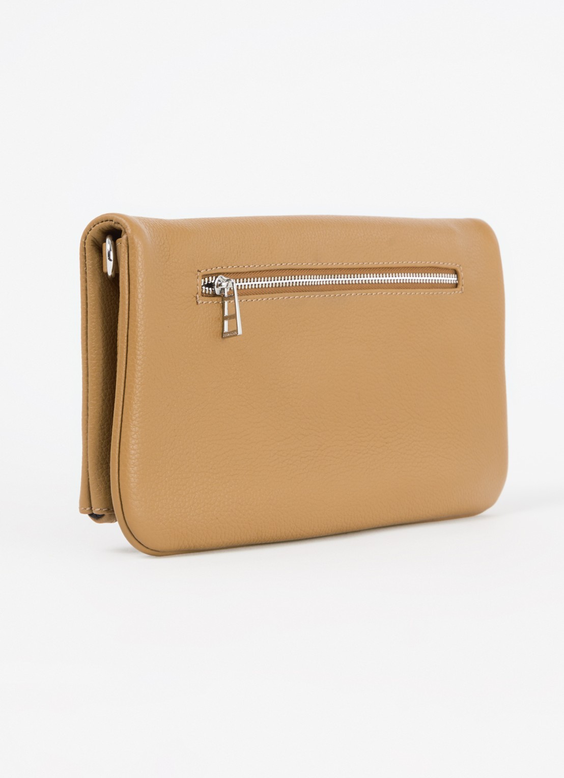 Zadig&Voltaire Rock Grained clutch van leer met afneembare schouderriem - achterkant 3 camel