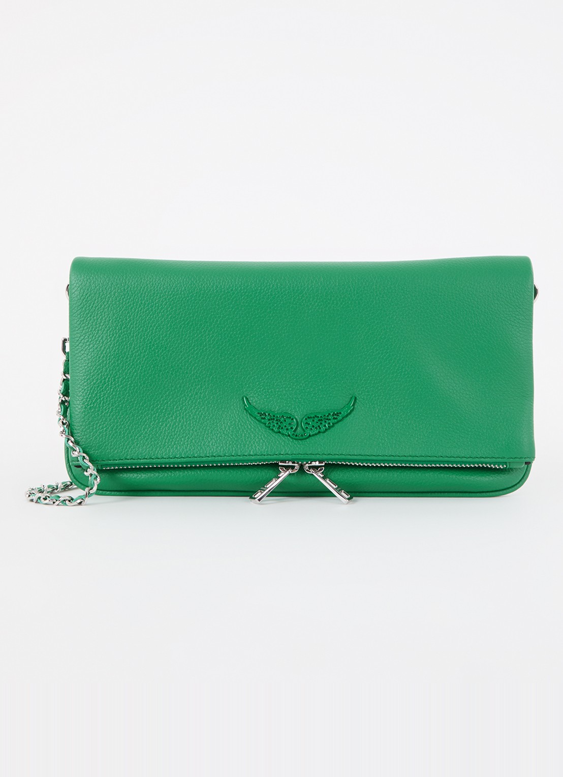 Zadig&Voltaire Rock Grained clutch van leer met afneembare schouderriem - voorkant 4 groen