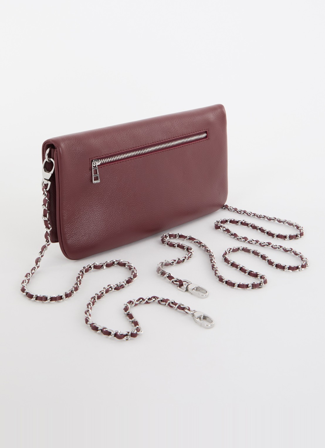 Zadig&Voltaire Rock Grained clutch van leer met afneembare schouderriem - achterkant 6 bordeauxrood