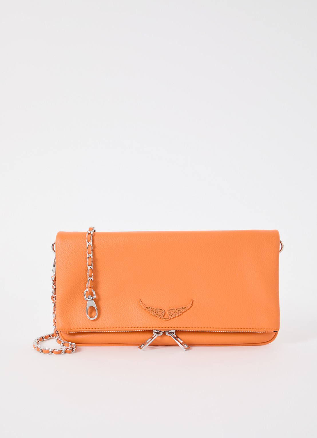 Zadig&Voltaire Rock Grained clutch van leer met afneembare schouderriem - voorkant oranje