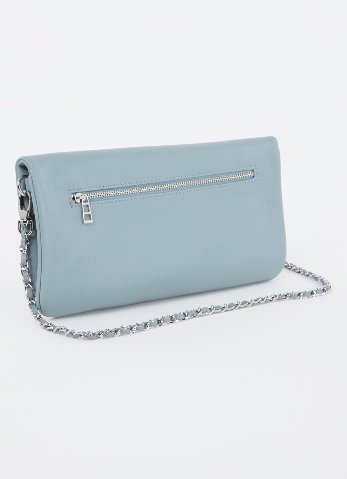 Zadig&Voltaire Rock Grained clutch van leer met afneembare schouderriem - achterkant 3 lichtblauw