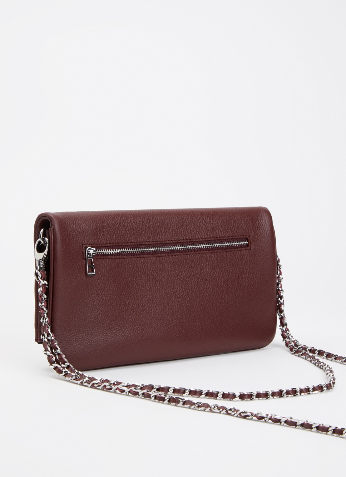 Zadig&Voltaire Rock Grained clutch van leer met afneembare schouderriem - achterkant 5 kastanjebruin