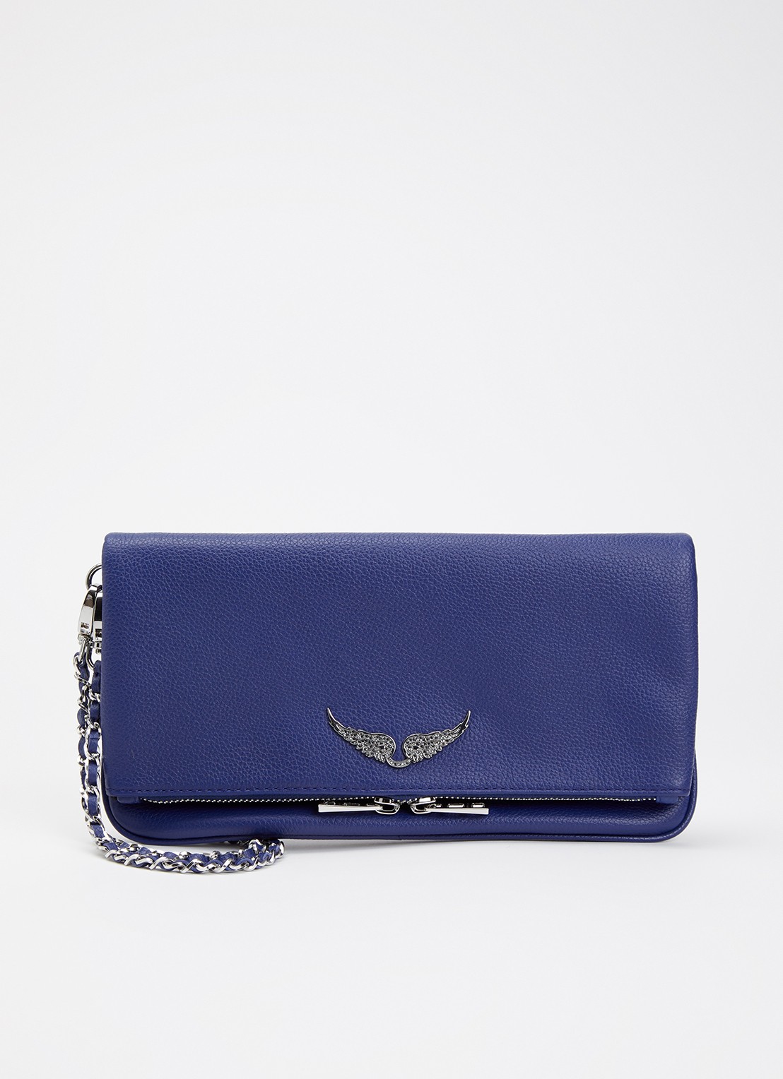 Zadig&Voltaire Rock Grained clutch van leer met afneembare schouderriem - voorkant 5 royalblauw