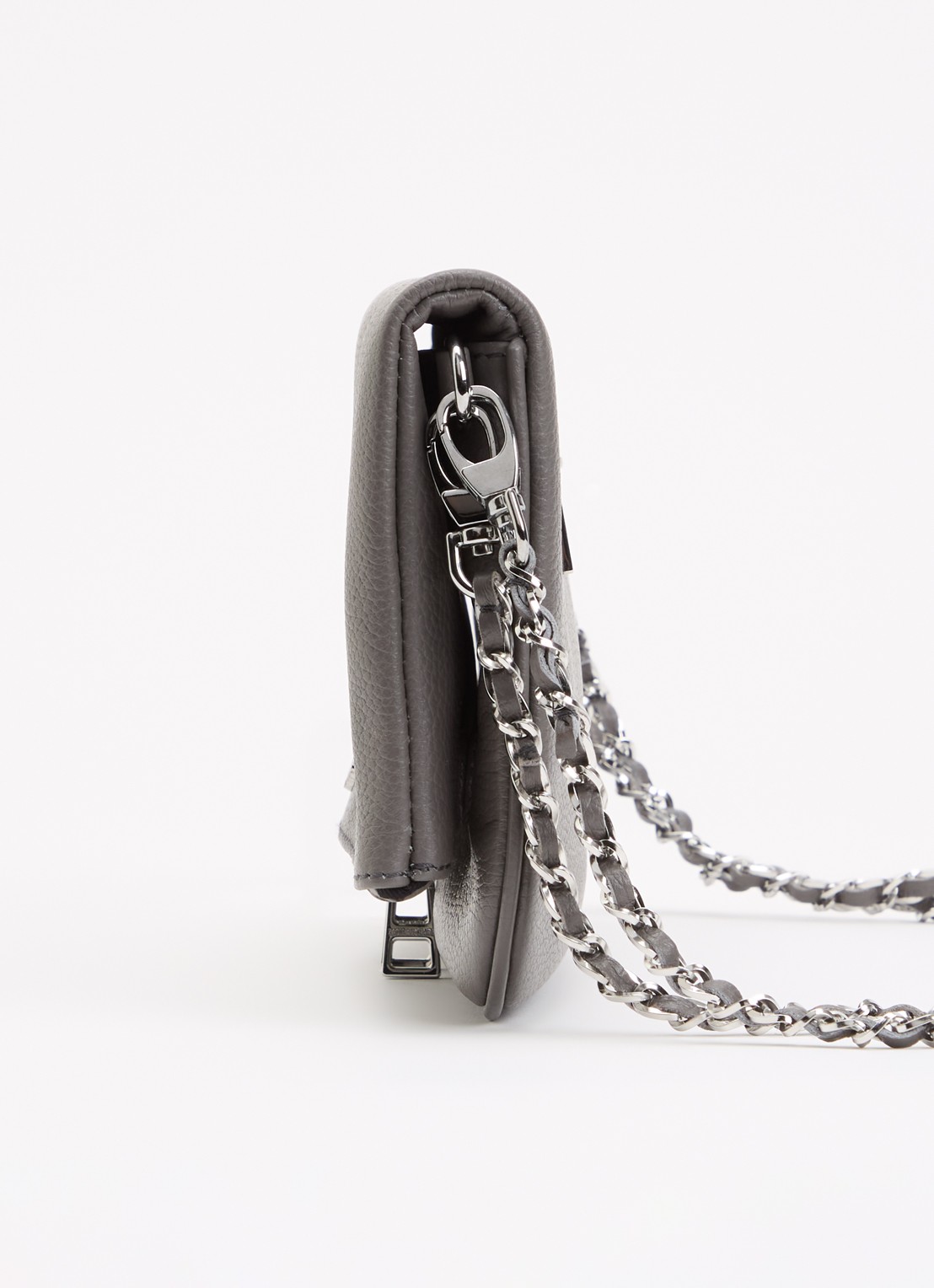 Zadig&Voltaire Rock Grained clutch van leer met afneembare schouderriem - detail 4 donkergrijs